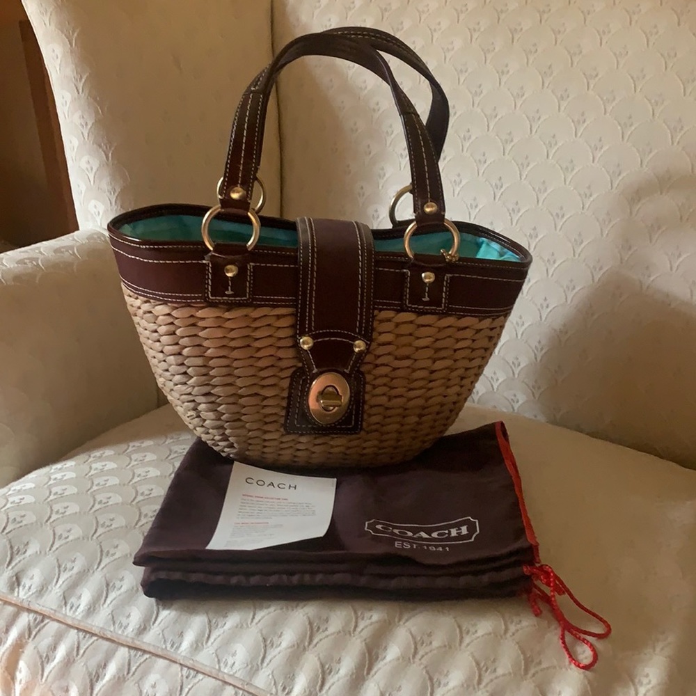Coach woven straw purse